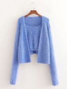 Women Two Pieces Sets Knitted Sweater Suit Mohair Solid Elegant Autumn Winter Casual y2k Knitwear Cardigans Camis Crop Top