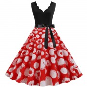 Women Summer Floral Printed Vintage Dresses Elegant Sleeveless Black V Neck Party Dress Robe Femme Casual Vestidos